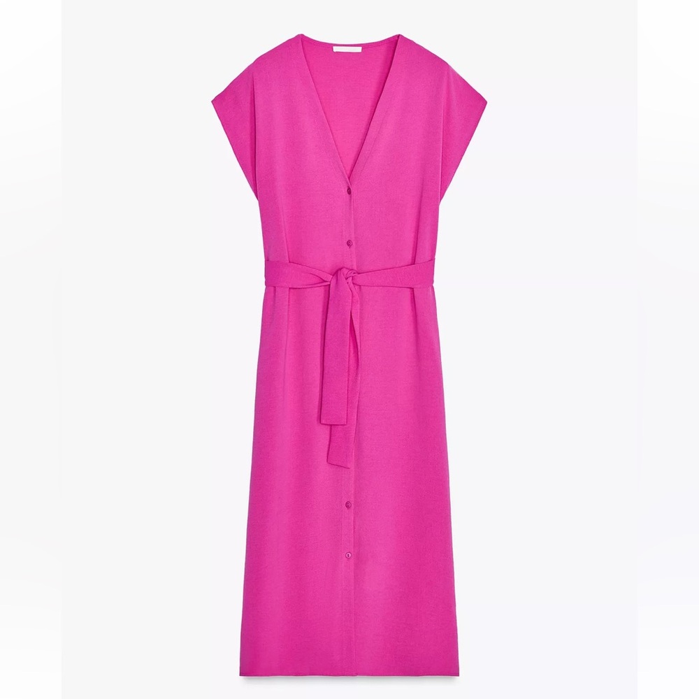 NWT Zara Elegant Pink Women's Dress belt buttons flowy